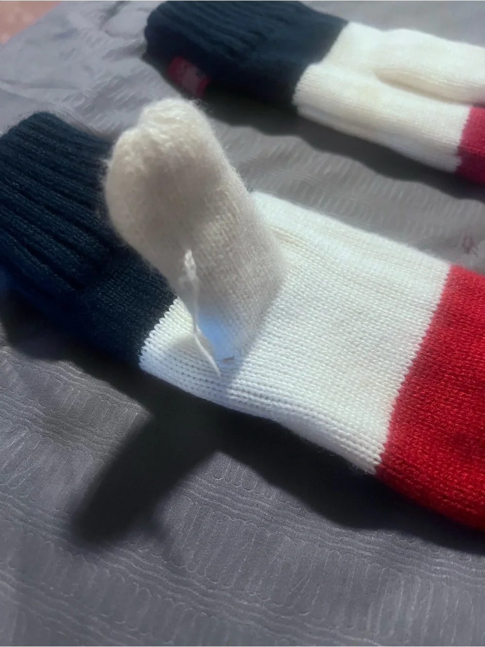 Kids Tricolor Knit Gloves with 'TEAM USA' Accent - Navy, White & Red